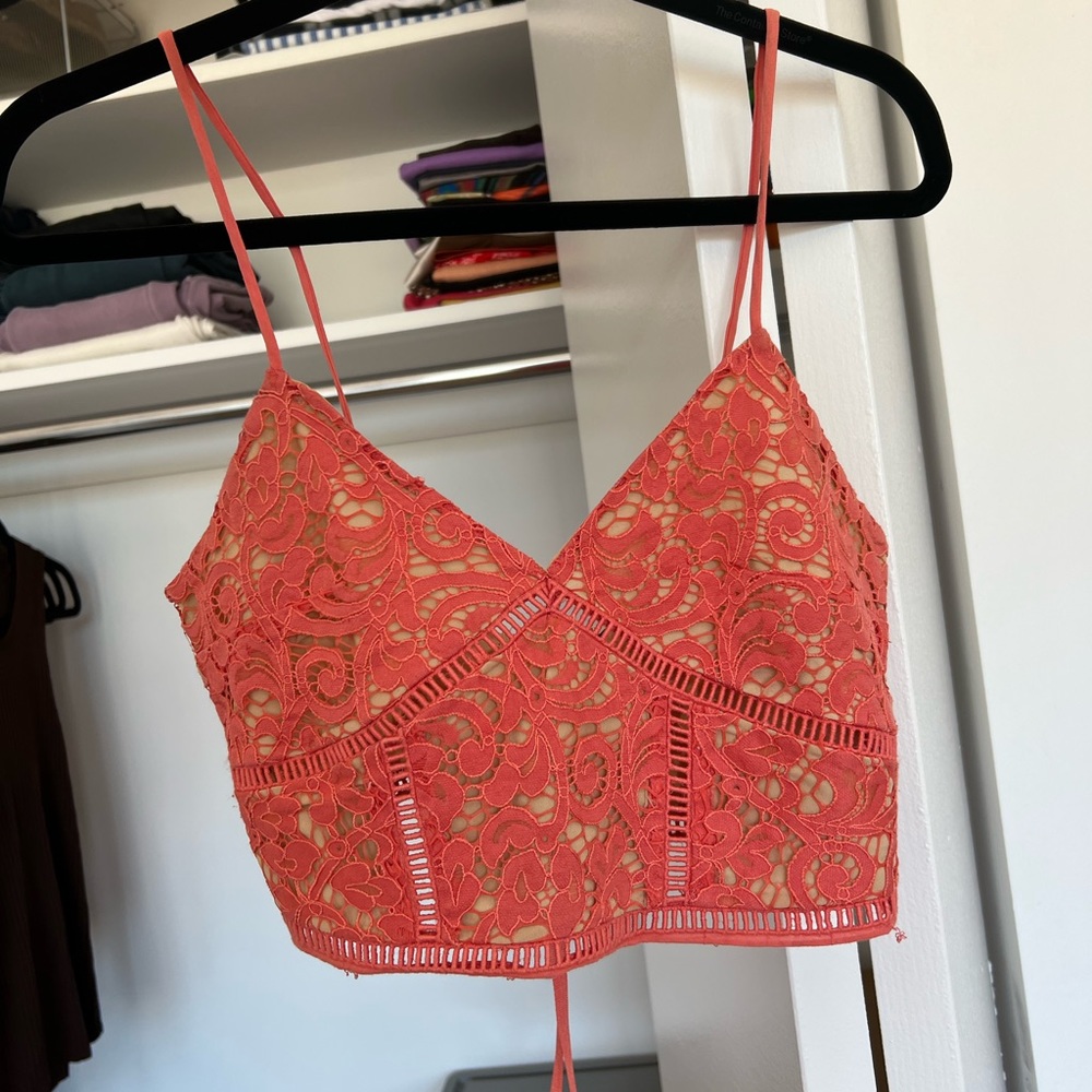 MANGO Coral crochet zippered crop top